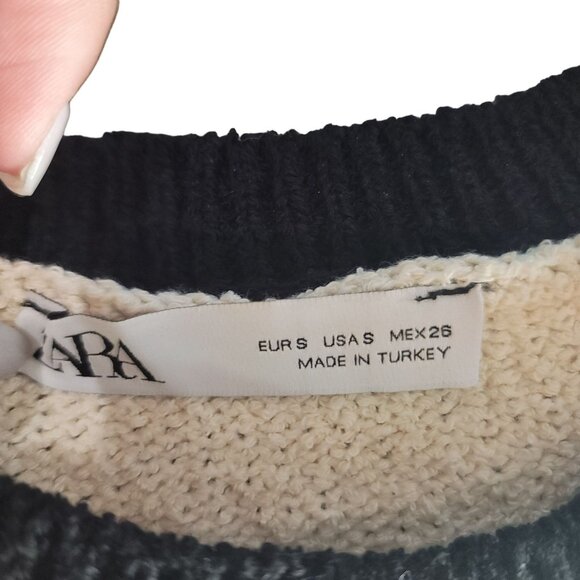 Zara womens Contrast Stitch Sweater Knit Mini Dress Size S Cream Black Gold - Picture 5 of 6